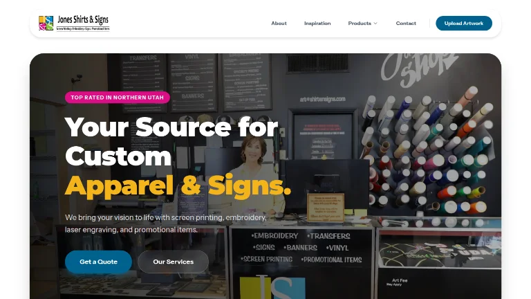 Jones Shirts & Signs website screenshot